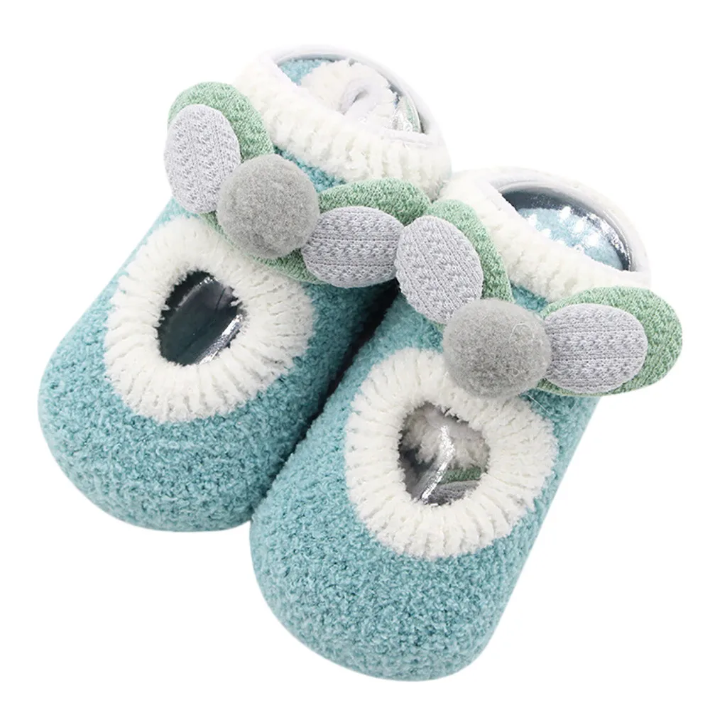 Носки для новорожденных мальчиков и девочек милые носки-тапочки с мультяшными ушками нескользящие носки для малышей осенне-зимние теплые носки для малышей, 1030 - Цвет: Sky Blue
