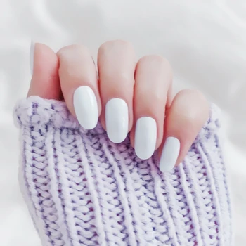 

24pcs White Oval False Nails Short Rounded Clear Fake Nails For Finger Acrylic Pure Color Nail Tips For Nail Extension