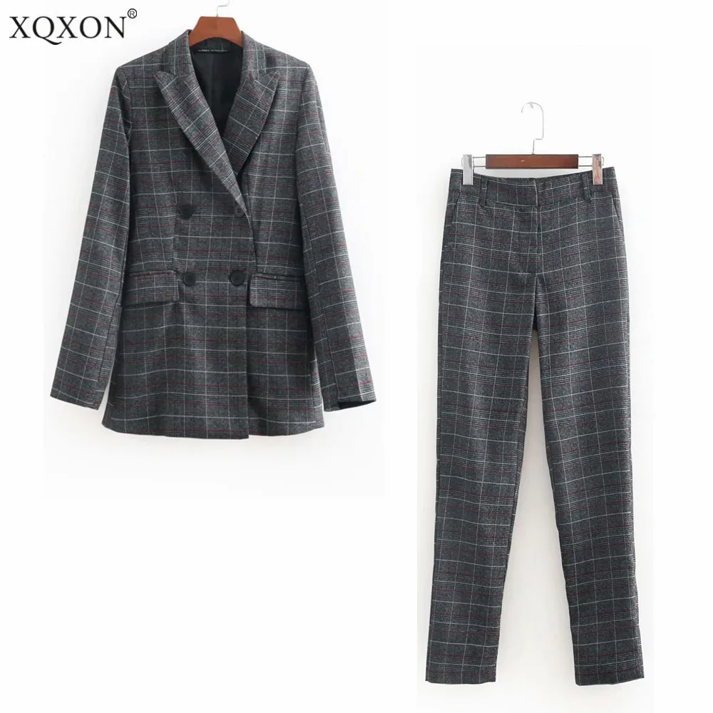 

Women's suit autumn 2019 Women Vintage houndstooth plaid Suit jacket + plaid pencil pants suit Two/piece sets