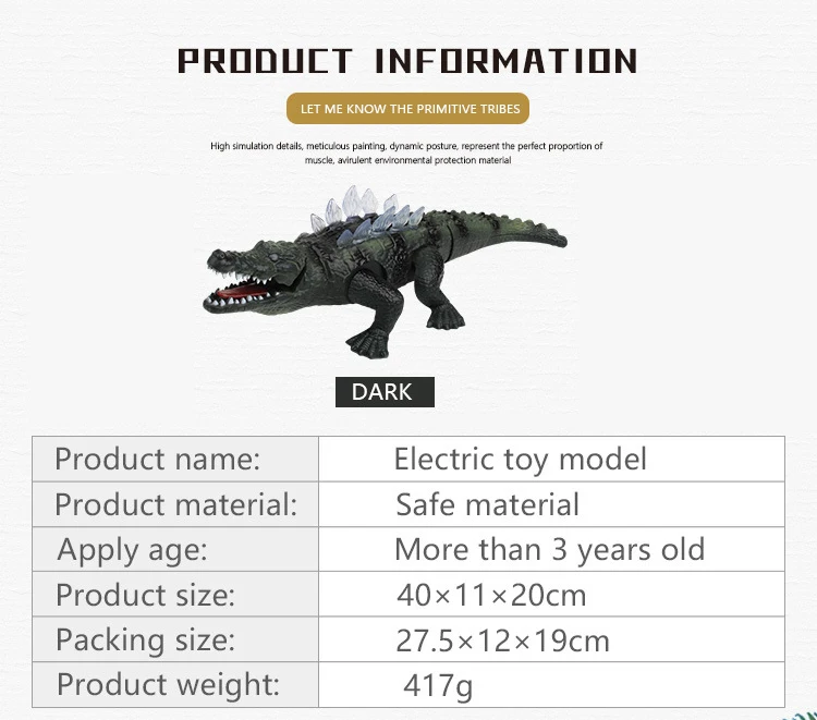 42 см имитация электрического крокодила для игрушки со звуком и светильник Большая пластиковая модель животного детские Электронные Домашние животные подарок на день рождения для мальчика
