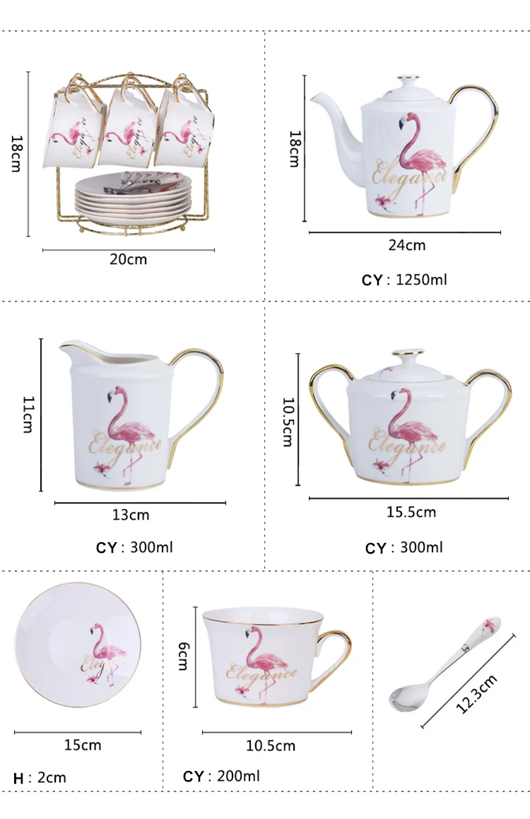 Модный кофейный набор Фламинго из костяного фарфора, чайный сервиз, керамический чайник, сливочник, сахарница, чайный заварник, кофейная чашка, чайная кружка