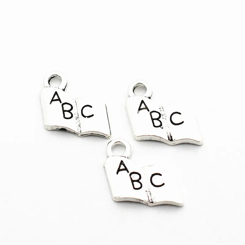 

Hot selling 12pcs/lot Silver English book Alloy Dangle Charms no Lobster Clasp Hanging Charm DIY pendent bracelet &bangle