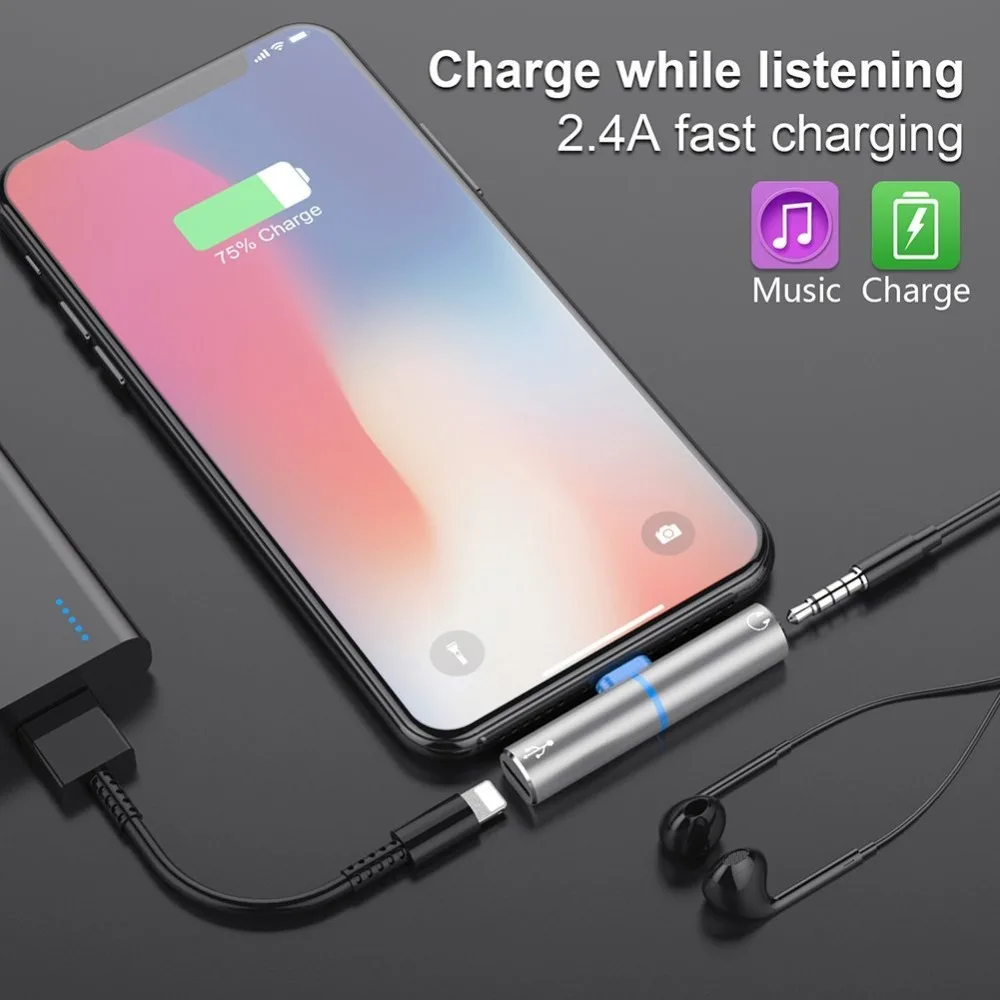 

Audio Converter For lightning iPhone 7 8 X Charging Adapter Music Double jack 3.5 MM headphone Audio Charger Adaptateur iOS 11.2