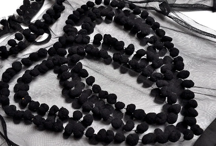 Pompom сердце узор sheer платье Черный Макси женские пикантные платья с круглым вырезом короткий рукав Пол Длина длинное летнее Вечерние