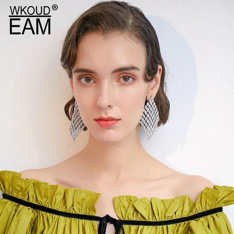 

WKOUD EAM 2019 New Woman Rhinestone Square Brief Temperament Earrings Fashion Female Jewelry Accessories Party Gift 6#JY489