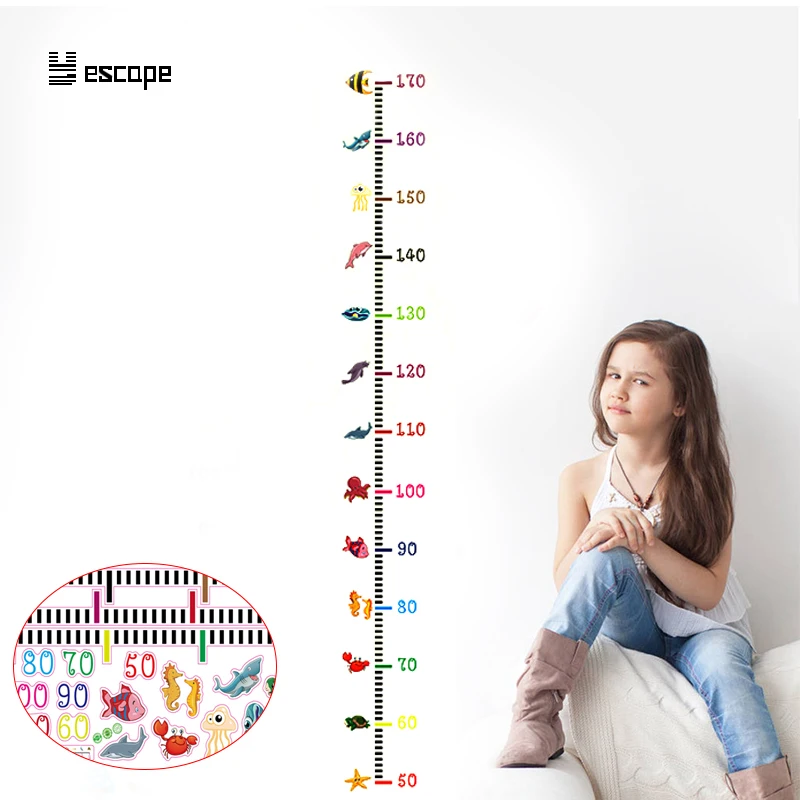 

Cartoon Love Sea World growth chart wall stickers for kids room mural art poster decals height chart measure children gift