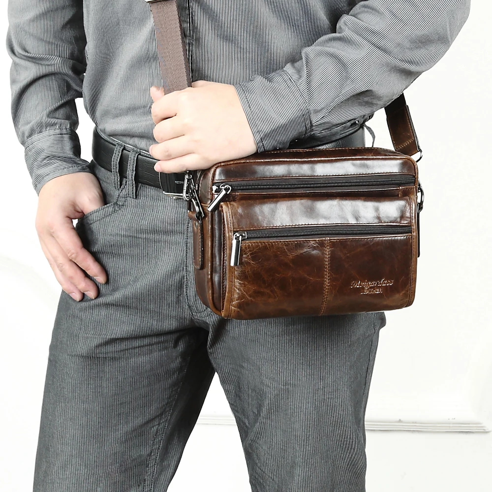 Mens Messenger Bag Mens Briefcase Genuine Leather Business Bag Messenger Bag First Layer Cowhide Leisure Bag Cross-Section Mens Bags Suitable for Business Casual Laptop Bag Briefcase Satchel Bag