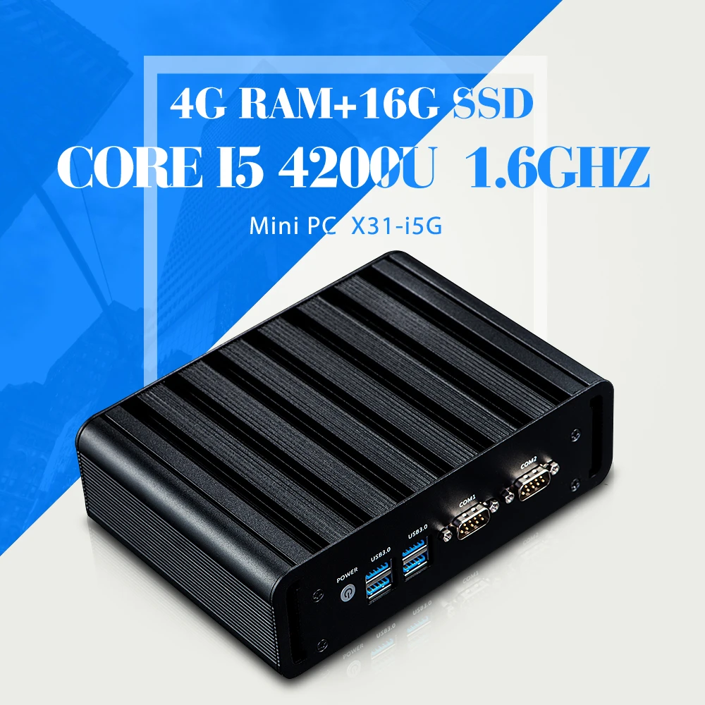 Mini computer Core I5 4200U 4GB RAM 16GB SSD Fanless Mini desktop Computers 2 RJ 45