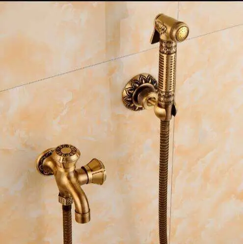 Antique Brass Bidet Faucet Wall Mounted Bathroom Shower ...
