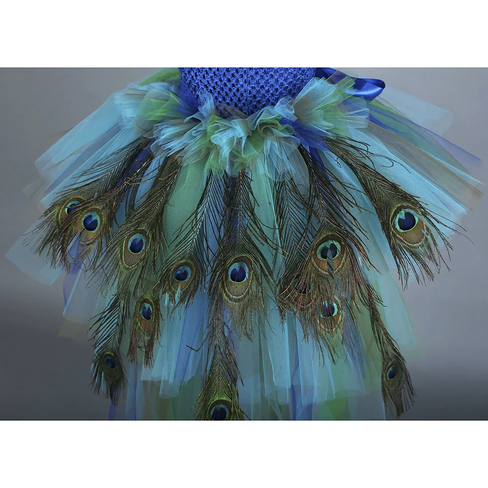 Elegant Long Tail Peacock Tutu Dress for Kids Girl Clothes Children Wedding Party Celebrity Carnival Peacock Dresses Ball Gown (6)