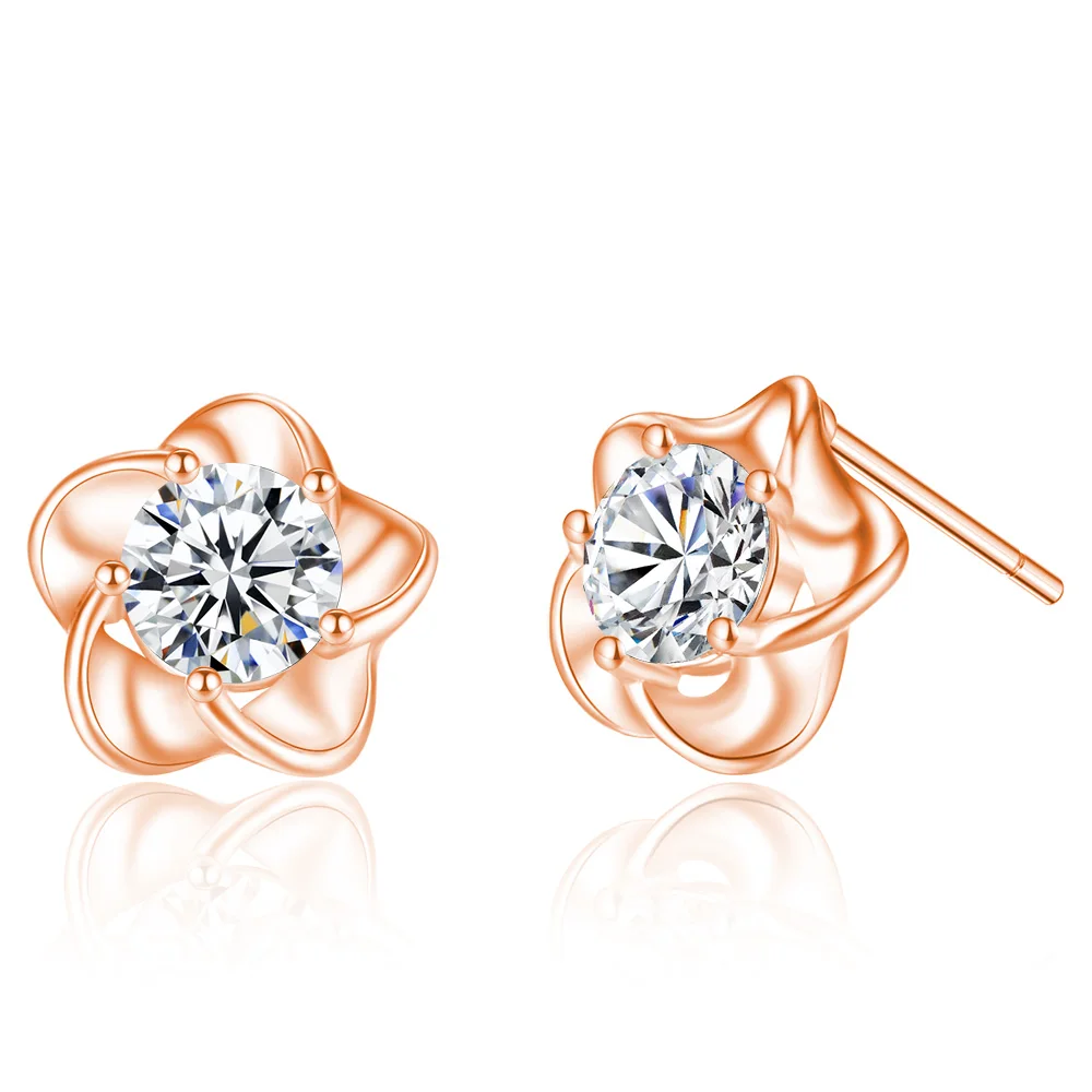 

Zircon Enamel Flower Stud Earrings For Women Wedding Jewelry Elegant Earrings Bijoux Statement Earings A377
