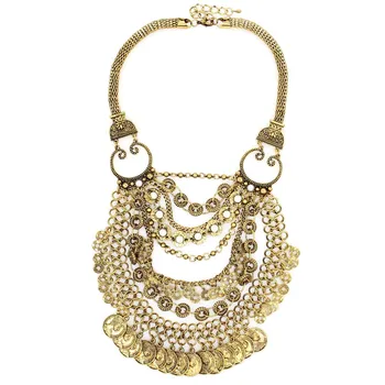 

UKEN Vintage Metal Coin Pendant Women Statement Necklace Boho Multi Chains Choker Jewelry Fashion Accessories N3579