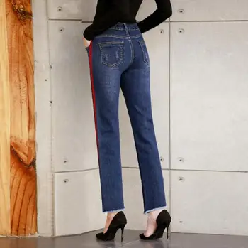 

2019 Spring And Autumn Womens Wide Leg Pants Middle Waist Full Lenght Jeans Split Straight Denim Pants Loose Casual Trousers D18