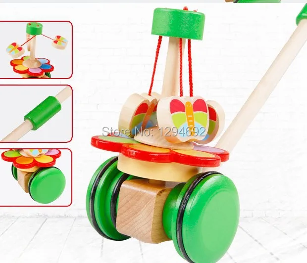 Детская деревянная игрушка ходунки животное Толкатель и тяга автомобиль дети однородный ручной толкатель блок автомобиль спиннинг бабочка вагоны тележка подарок