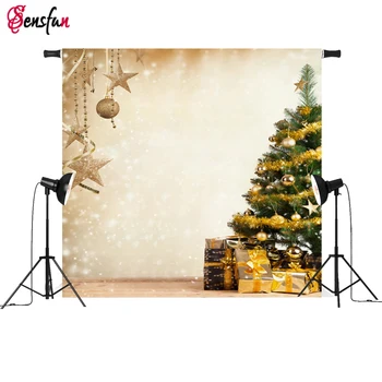 

Sensfun Golden Tree Christmas Backdrops Photocall Snow Wall with Chritsmas Ball Wood Backgrounds for Studio Photografia