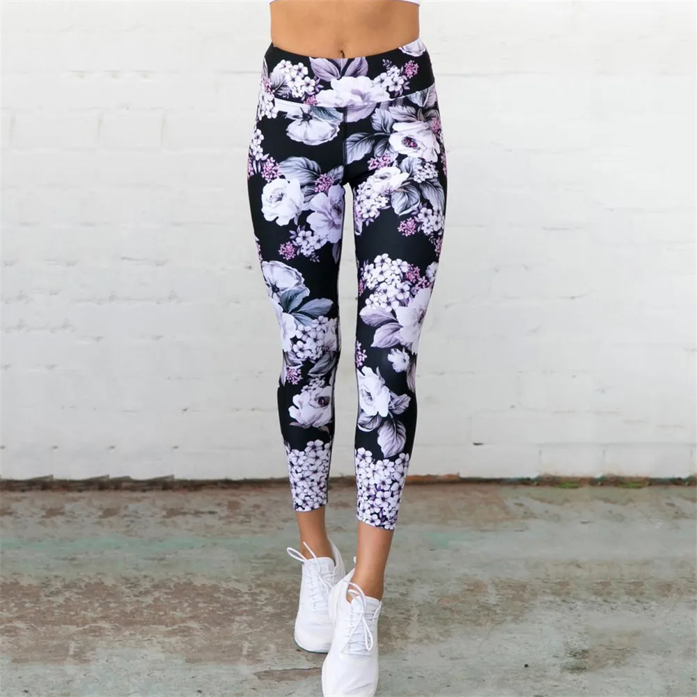 High Waist Yoga Pants Women's Fitness Sport Leggings Flower Printing