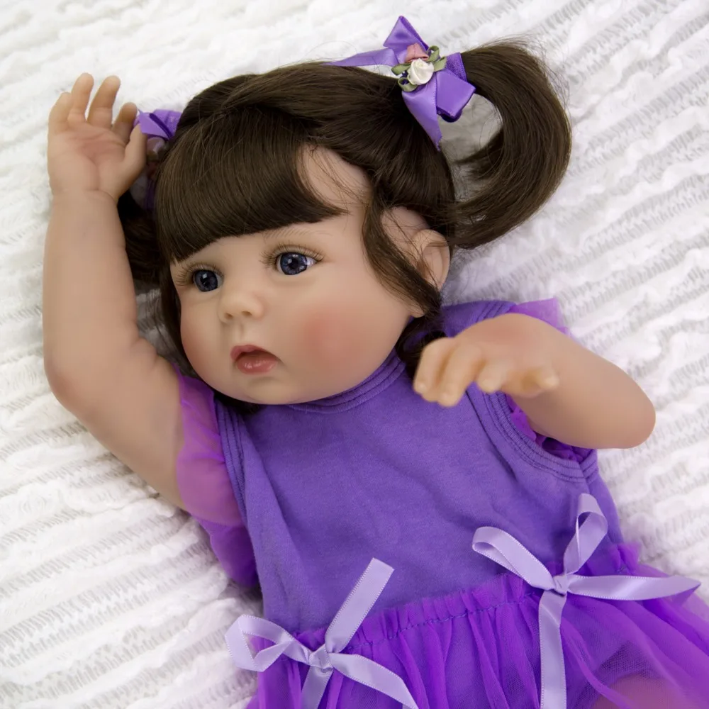 55 см полное Силиконовое боди Reborn Baby Doll игрушка для девочки загара кожи фиолетовое платье новорожденная принцесса bebe Кукла reborn подарок