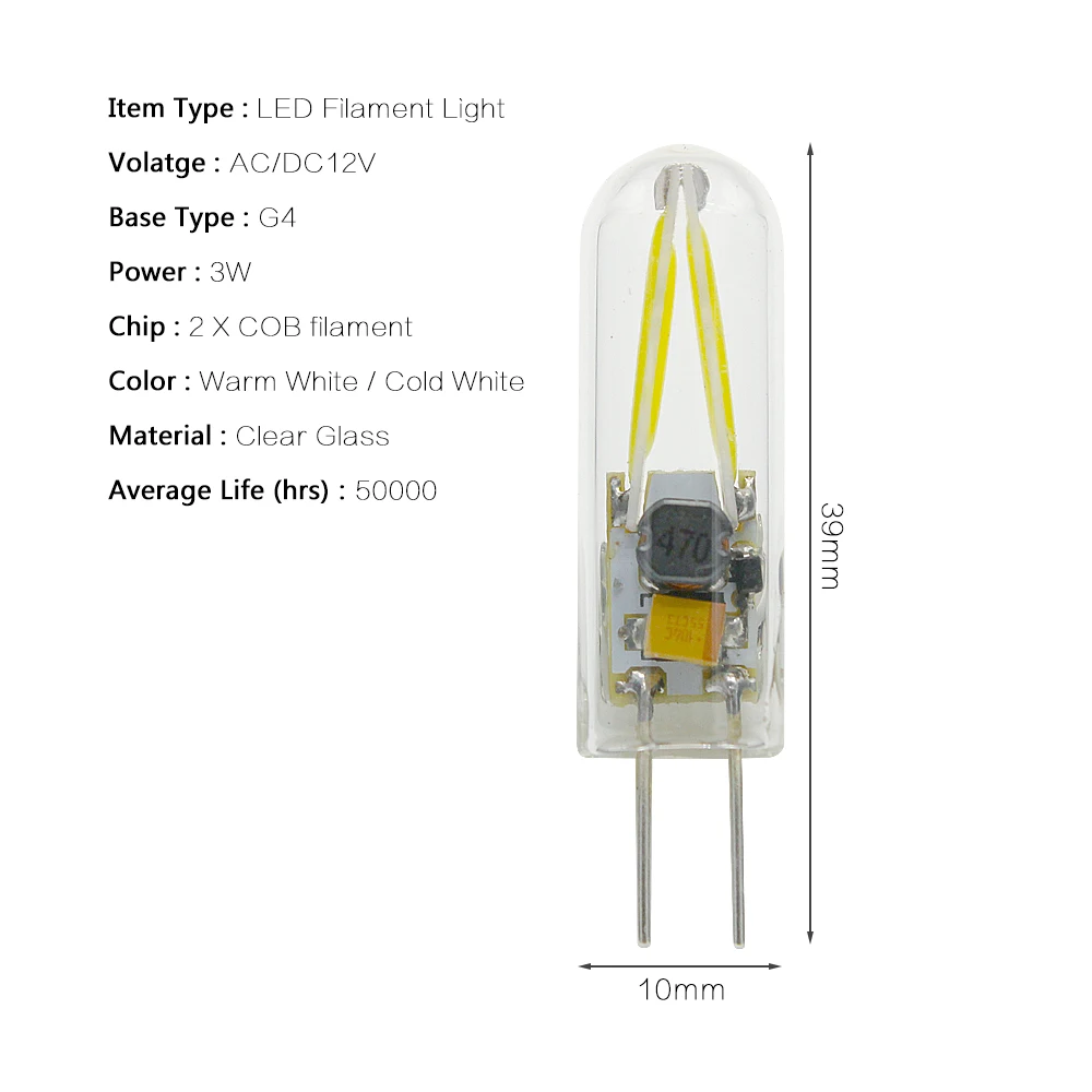 10 шт./лот, мини G4, 3 Вт, без мерцания, светодиодный COB Точечный светильник, лампа для замены 20 Вт, 30 Вт, галогенная лампа переменного и постоянного тока, 12 В, люстра, светильник ing