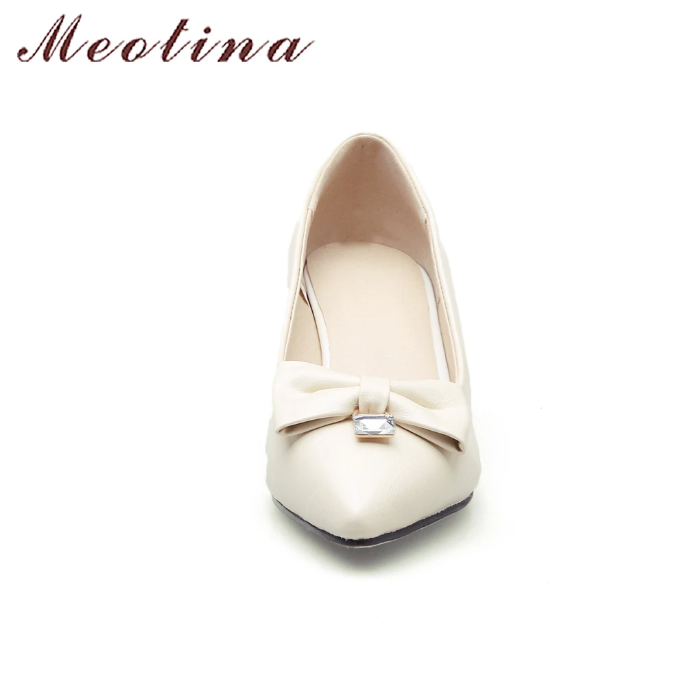 Meotina/ г. Женская обувь Туфли-лодочки на каблуке «рюмочка» с острым носком Праздничная обувь на среднем каблуке, украшенная кристаллами и бантом Туфли-лодочки без шнуровки размер 33-43, розовый цвет