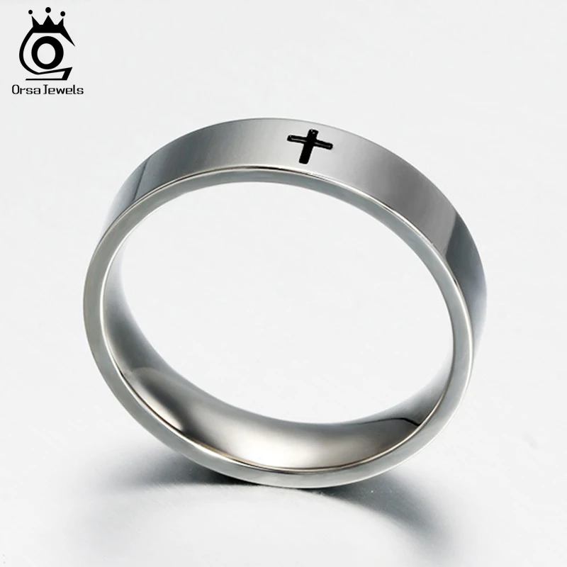 ORSA JEWELS High Quality Stainless Steel Rings for Women Perfect Polished Classic Cross Shape Ring Fashion Jewelry Gift OTR87