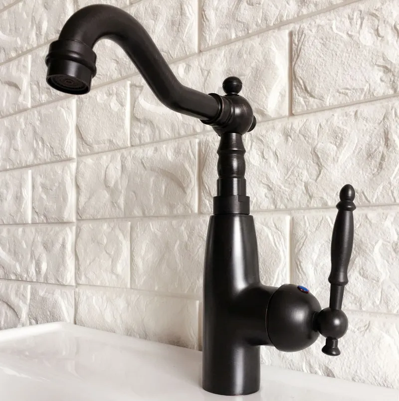 Kitchen Wet Bar Bathroom Vessel Sink Faucet Black Oil Rubbed Bronze One Handle Swivel Spout Mixer Tap Single Hole mnf374