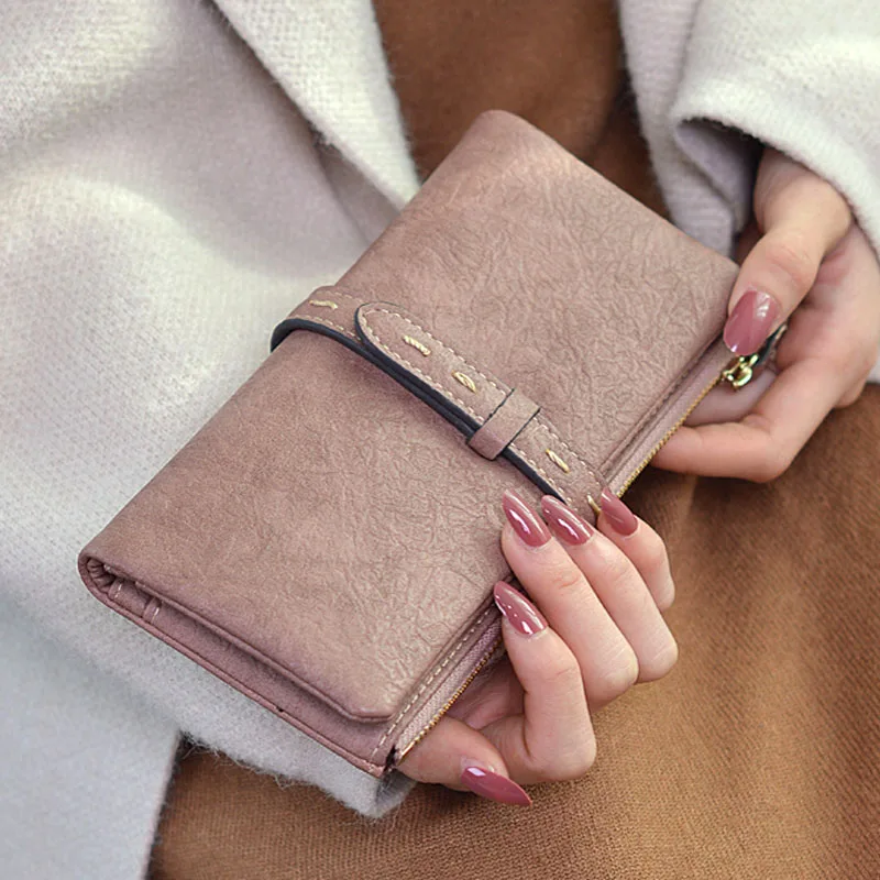 

Women wallets 2019 long drawstring zipper large capacity folding wallet wrinkles multifunctional wallet lady purse