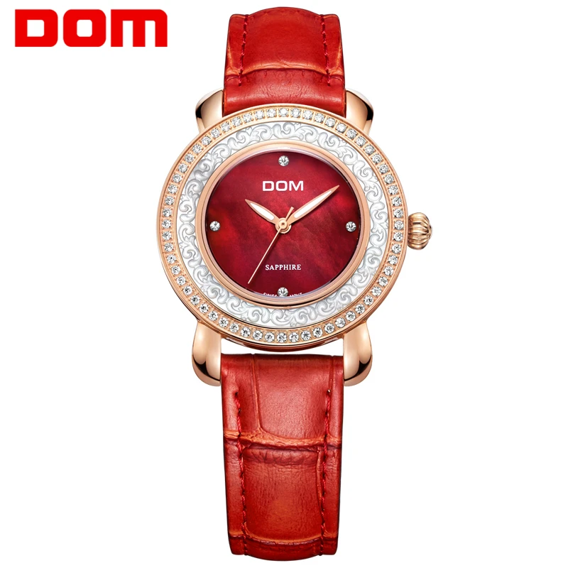 Goedkoop DOM Top Merk quartz Horloge vrouwen mode Lederen diamant horloges Gouden klok sapphire crystal waterdicht Relogio Faminino G 86