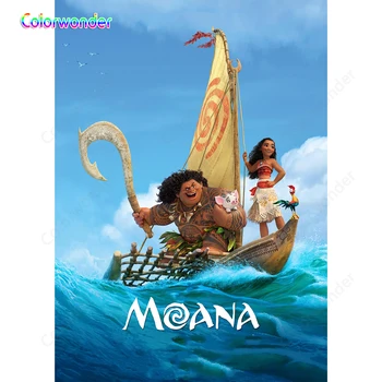 

Colorwonder Princess Moana with God Maui and Their Pets Photo 5x7ft Blue Ocean Scenery Backdrop for Baby Shower Kids Birthday