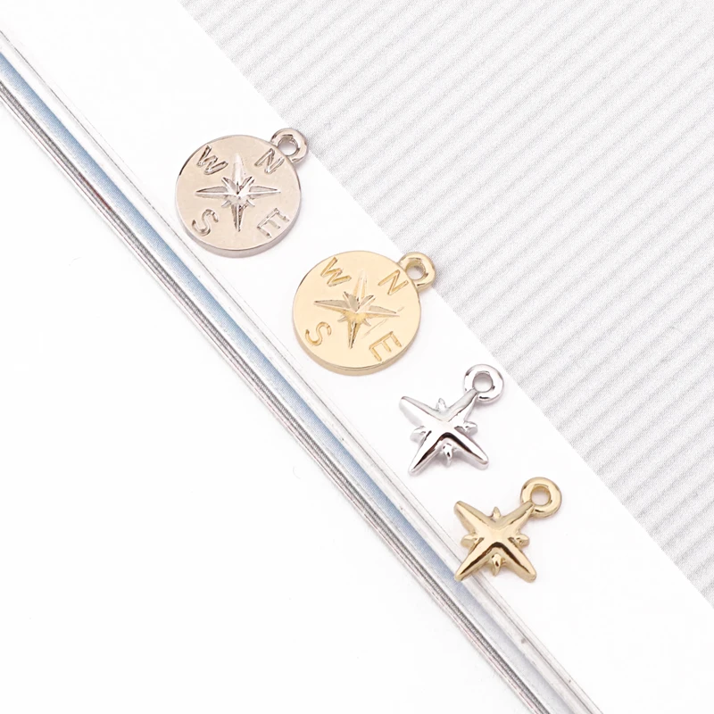 

5pcs 12mm Star Compass Coin Alloy Charms Gold Silver Findings For Jewelry Pendant Making Earring Bracelet Decor DIY Accessory