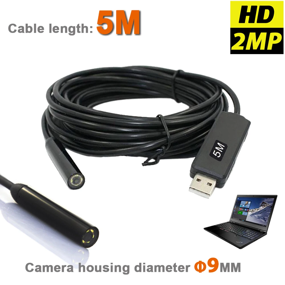 HD 2MP 6LED 9 мм USB эндоскоп инспекции мини камера Водонепроницаемый Бороскоп Змея