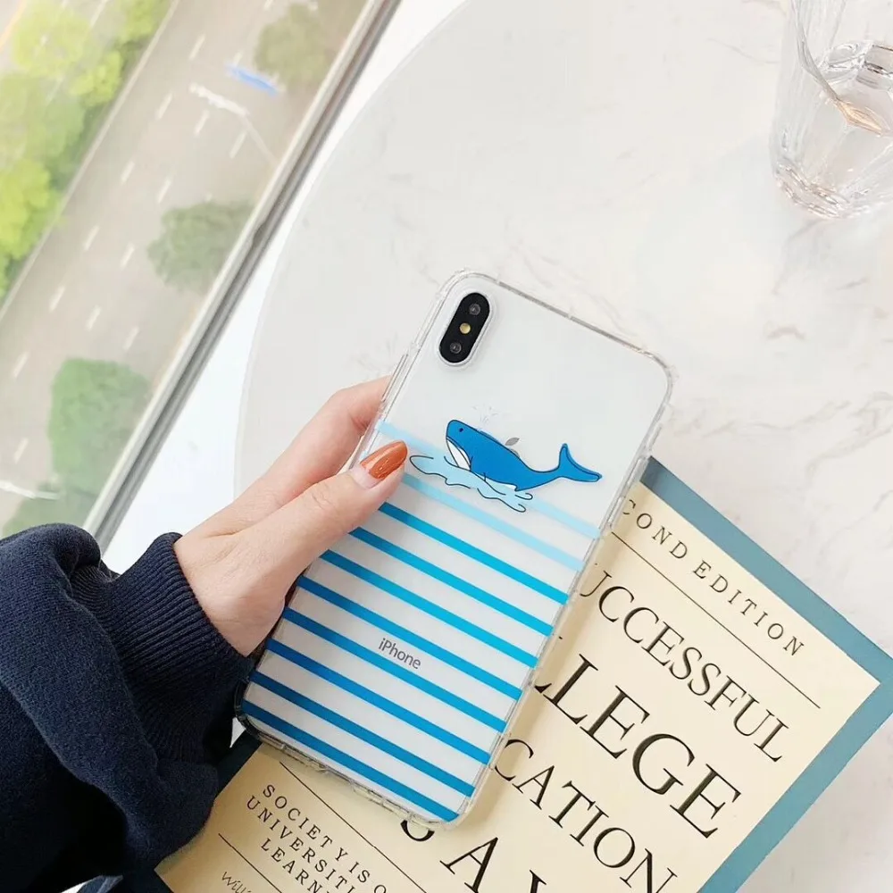 HUANQING Cartoon cute whale cell phone case For iPhone 6 6S 7 7Plus 8 8Plus XR XS Max   4