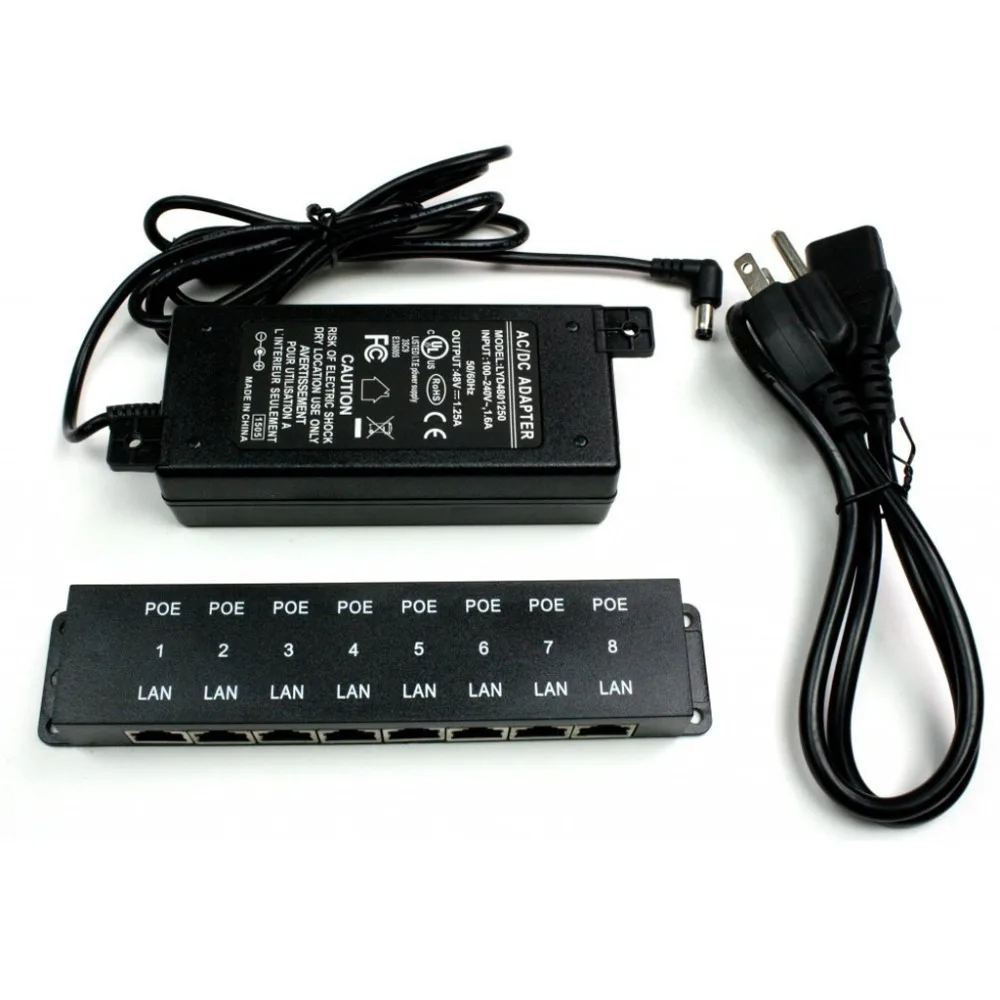 48v Power supply with 8 port passive POE injector Power over