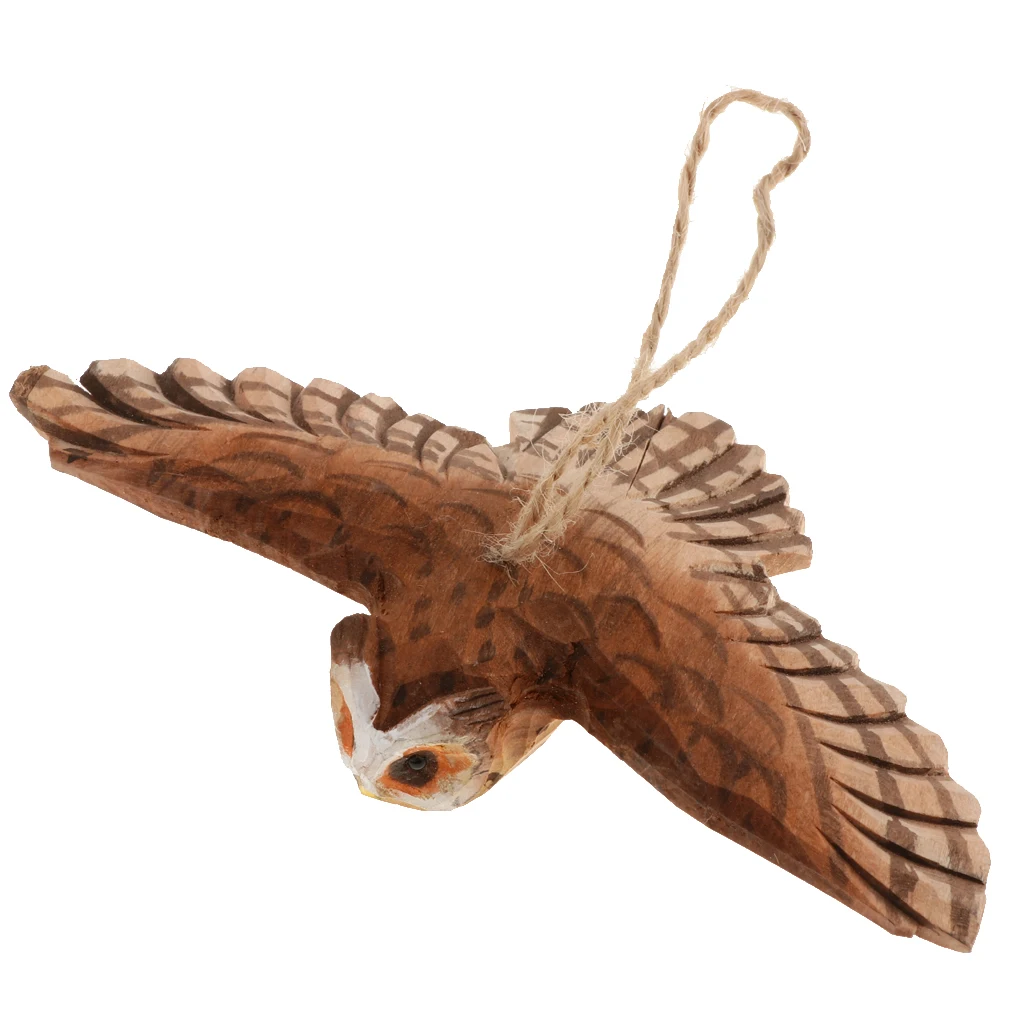 100% Hand Carved Owl & Frog Hanging Animal Statue Figurines Sculpture Wooden Hanging Ornament Home Garden Rustic Decorations
