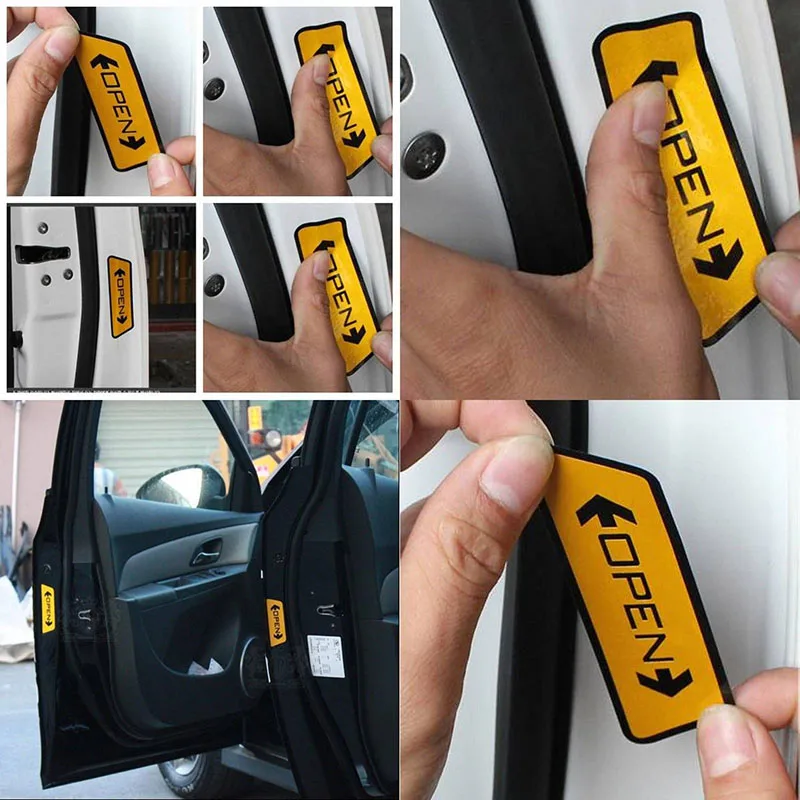 JX-LCLYL 4pcs/set Car Door Opening Warning Safety Tips Reflective Sticker Decal Sign