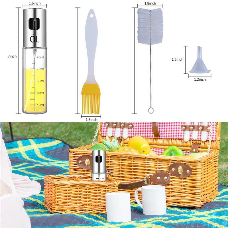 4 шт. в упаковке, диспенсер для масла, Набор для кухни, бутылка для распыления масла из нержавеющей стали, диспенсер для масла и щетка для очистки, для барбекю, для выпечки салата