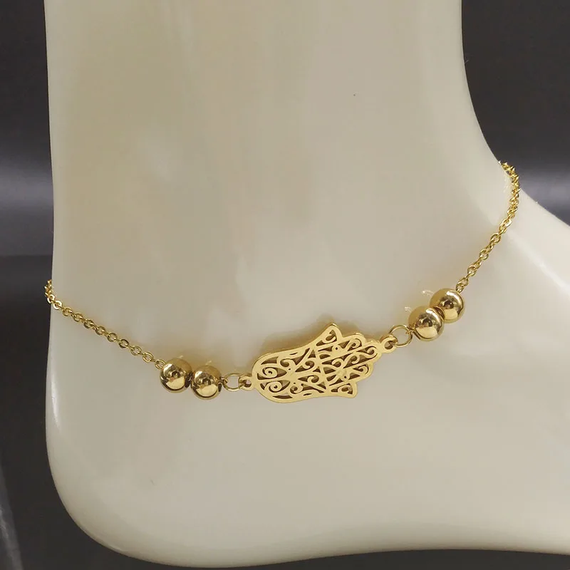 Золотые браслеты из нержавеющей стали для женщин Хамса ручной цепи на украшения для ног mano de fatima enkelband A612272B