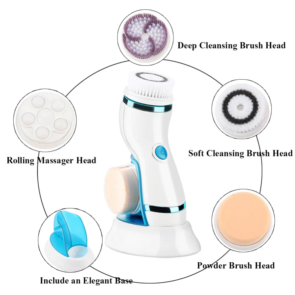 4 In 1 Ultrasonic Electric Facial Cleansing Brush Massager Rechargeable
