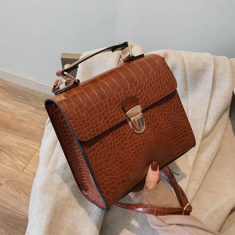

New Fashion Solid Brown Women Vintage Crocodile Pattern Bag Wild Shoulder Bag Messenger European Crossbody Bag For Women Bag