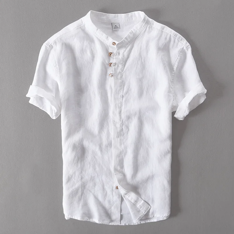 100-Linen-Shirt-Men-Summer-Short-Sleve-Shirts-men-Casual-Stand-Collar ...