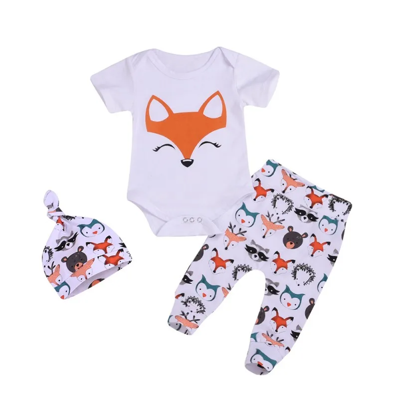 

Baby Boys Girls Clothing Newborn 2019 Summer Infnat Romper T-shirt + Cartoon fox Pants Infant Toddler kids Outfit Clothing Set