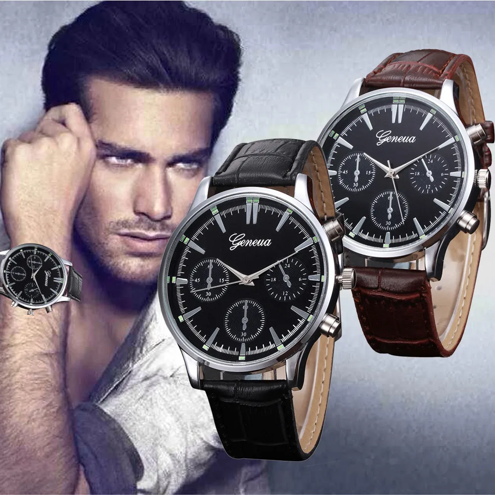 Mens Fashion Watches Retro Design Relojes Leather Band Analog Alloy