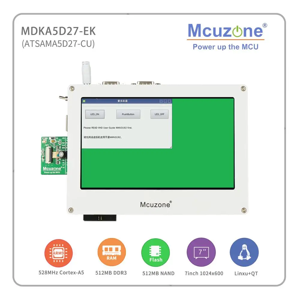 MDKA5D27-EK микрочип ATMEL ATSAMA5D27 500 МГц Cortex-A5 Linux 4 9 HS USB Cap Touch 7 дюймов 1024x600 LCD 512 Мб DDR3/3L |