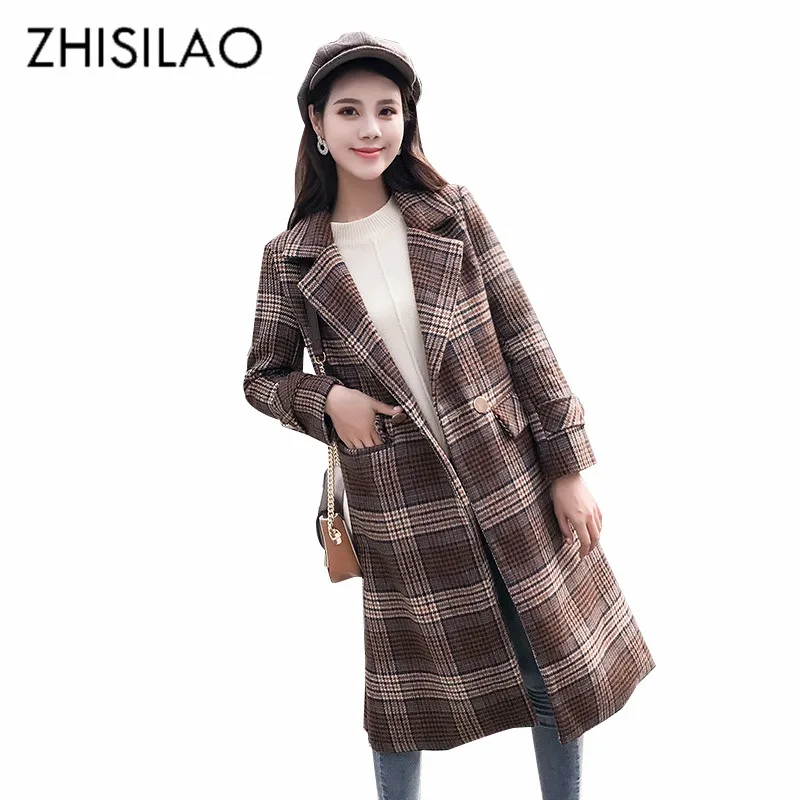 

Women Long Wool Coats Parkas Winter Parkas Plaid Vintage Coats Elegant Retro Jacket Coats 2018 Cashmere Wool Blend Coat Female