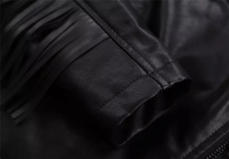 Новинка, модные женские весенне-осенние черные Куртки из искусственной кожи, Женская мотоциклетная куртка-бомбер, крутая верхняя одежда, пальто на молнии с кисточками