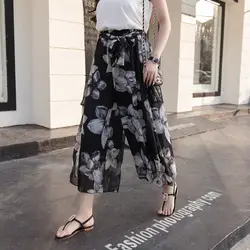 Azterumi новые летние 2018 Для женщин Повседневное свободные шифоновые широкие брюки ноги Женская мода Высокая Талия Цветочный принт длиной до
