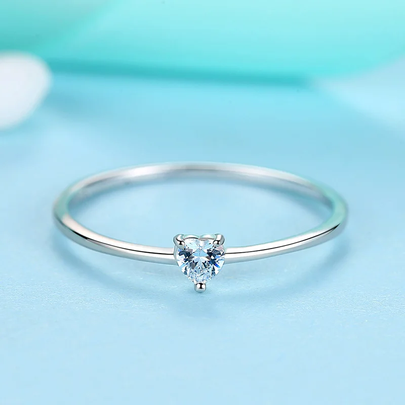 ELESHE 2018 New Fashion 925 Sterling Silver Heart Clear CZ Crystal Female Rings for Women Wedding Christmas & Valentines Jewelry