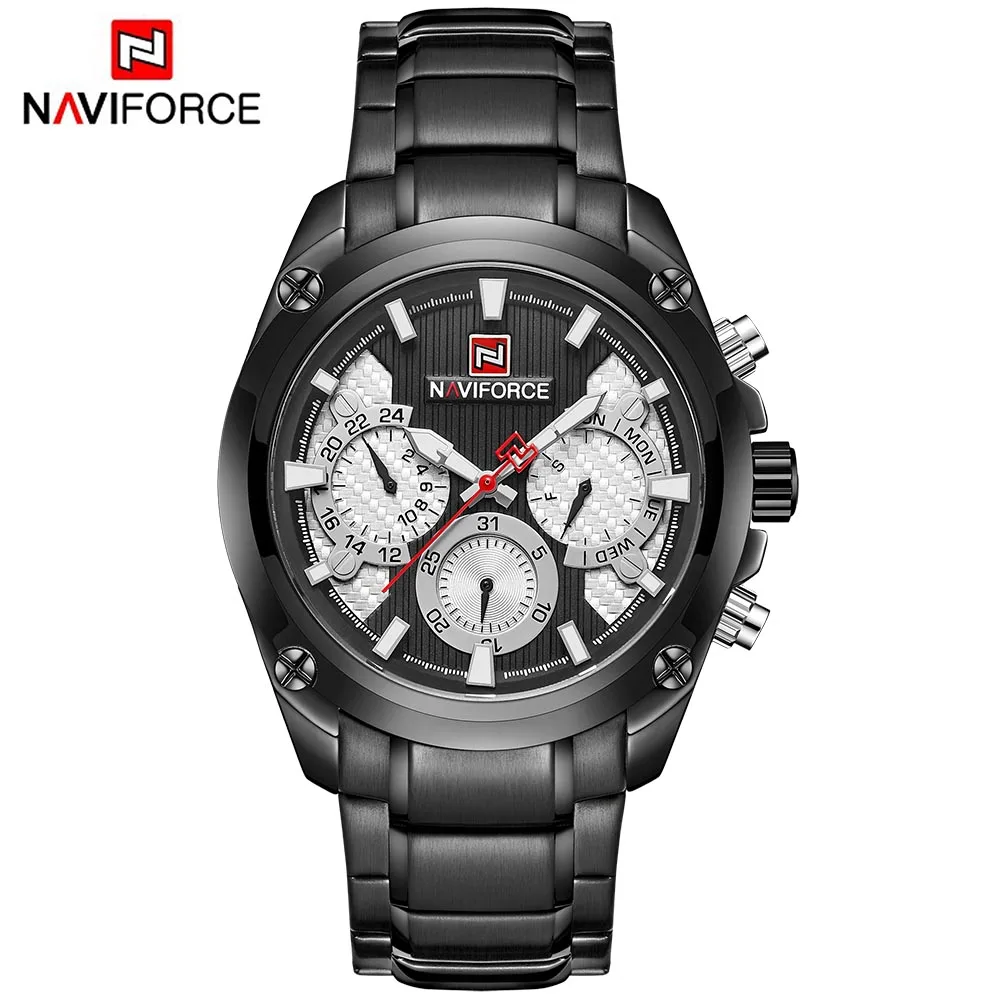 Топ люксовый бренд NAVIFORCE синие золотые часы мужские модные спортивные кварцевые мужские s часы полностью стальные водонепроницаемые часы Relogio Masculino - Цвет: Black White