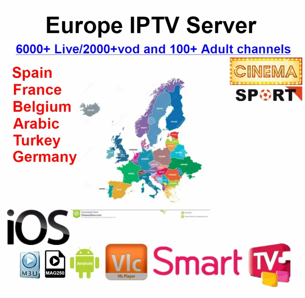 1 год 7000+ liVE Europe IPTV без ежемесячной платы M3U ENIGAM2 Andriod APP Германия французская Испания TR UK sport MEDIASET Премиум футбол