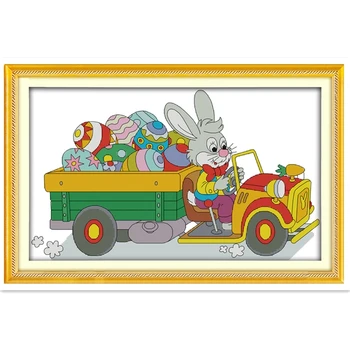 

The Rabbit Sending Easter Eggs Needlework Chinese Counted Cross Stitch Patterns Kits Embroidery Cross Set DIY Set Home Decor