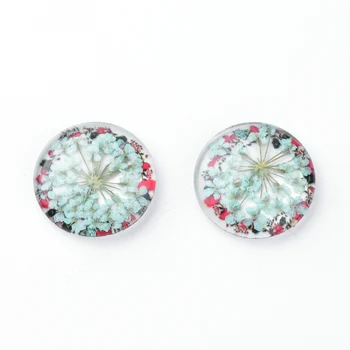 

5pc Handmade Glass Flat Back Cabochons with Dried Flowers Dome Beige 16x5mm/18x6mm/25x7mm For DIY Jewelry Making Handicrafts